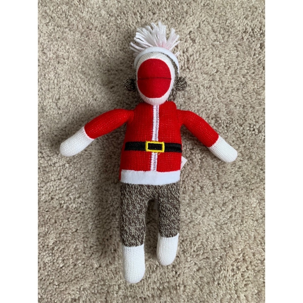 Cute 12" Sock Monkey Plush Toy In Santa Suit and Hat